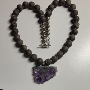 Amethyst And Lava Bead Choker Vintage